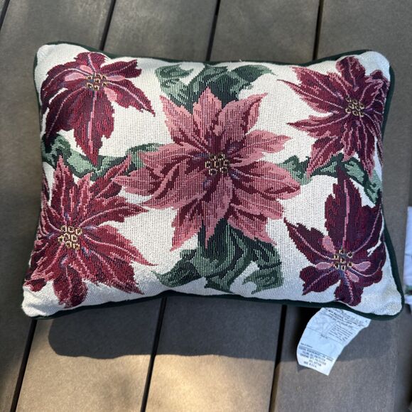 Tapestry poinsettia Christmas Pillow 12 X 17 - Picture 4 of 4